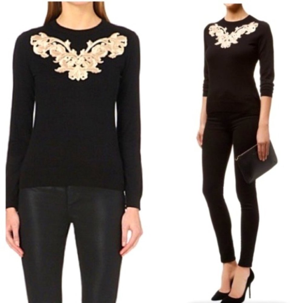 NWT size 2 XS TED BAKER Slinda Metallic Embroidery Sweater Silk Cashmere Blend